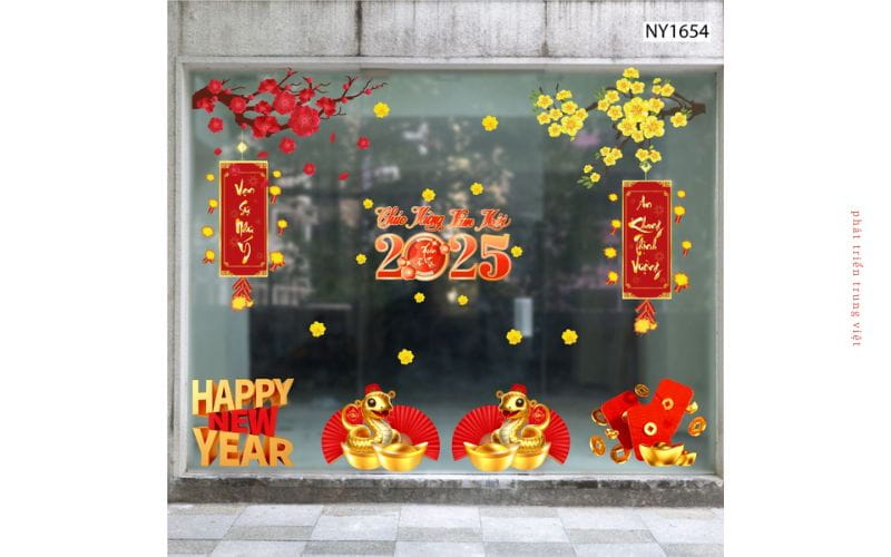 Mẫu decal dán kính câu đối Tết dạng treo dọc